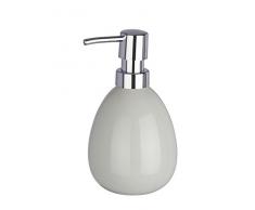 WENKO Seifenspender Polaris, nachfüllbarer Seifendosierer für Flüssigseife und Lotion aus hochwertiger Keramik, 10 x 16,5 x 9,4 cm, Füllmenge 390 ml, Pastell-Grau