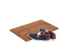 Relaxdays Fußmatte Welcome aus Kokos, HxBxT: 1,5 x 60 x 40 cm, außen, rutschfest, rechteckig, Kokosfaser, Gummi, natur