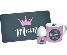 infinite by GEDA LABELS Frühstückset 3-teilig Mom Frühstücksset, Melamin, rosa/grau, 23,5 x 9,5 x 14,5 cm, 3-Einheiten