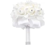 StillCool Blumenstrauß Romantische Hochzeit Bunte Künstliche Hochzeitsstrauß Rosen Seidenblumen Seidenrosen Kunstblumen Blumen Brautstrauß der Braut (18cm*24cm, Reines Weiß)