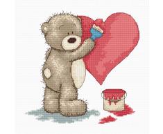 Luca-S Bruno Teddybär mit einem Herzen Kreuzstichset, Baumwolle, Mehrfarbig, 17,5x17cm