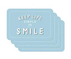 Venilia Tischset Platzset für Esszimmer Hellblau mit Spruch Keep Life simple and smile, 4er Set abwischbar Polypropylen, lebensmittelecht 45 x 30 cm, 4 Stück, 59072, Kunststoff