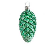 Thüringer Weihnacht, grün gänzend, Irisglimmer, 3 Stück Christbaumschmuck aus Glas, Tannenzapfen, 8 x 4 x 4 cm, 3-Einheiten