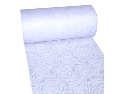 Dekoflor Tischband Tischläufer Tischdeko einzigartiges Rosen Design (Wasserfest, Lotuseffekt, samtige Oberfläche, 25 m Rolle, 30 cm Breite, 100% Nylon), Weiß