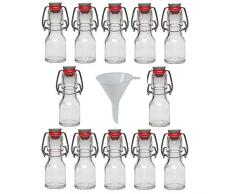 Viva Haushaltswaren - 12 x Mini Glasflasche 50 ml mit Bügelverschluss aus Porzellan zum Befüllen, als kleine Likörflasche & Ölflasche verwendbar (inkl. Trichter Ø 7 cm)