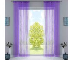 2er Set Fadengardine, HxB 250x140 cm, Lila mit Tunneldurchzug und eingenähtem Kräuselband, geeignet für Gardinenstangen und Gardinenschienen Fadenvorhänge Fadenstores Raumteiler, 20303CN2