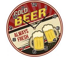 BUVU VM16S6477 Vintage Glas Wanduhr, red & Yellow & White, 30 x 30 x 3 cm