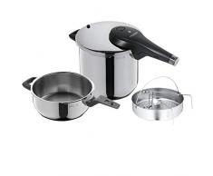 WMF Perfect Premium Schnellkochtopf Set 3-teilig 6,5l + 3,0l mit Einsatz-Set, Schnelltopf 22 cm, Cromargan Edelstahl poliert, Induktion, 2 Kochstufen, All-In-One Drehknopf
