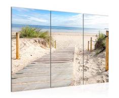 Bilder Strand Meer Wandbild 120 x 80 cm Vlies - Leinwand Bild XXL Format Wandbilder Wohnzimmer Wohnung Deko Kunstdrucke Blau 3 Teilig - MADE IN GERMANY - Fertig zum Aufhängen 607331b