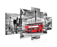 Bilder London Bus Wandbild Vlies - Leinwand Bild XXL Format Wandbilder Wohnzimmer Wohnung Deko Kunstdrucke Rot 5 Teilig - MADE IN GERMANY - Fertig zum Aufhängen 604753a