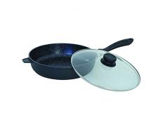 MSV Schmorpfanne Bratpfanne Aluguss Gas, Elektro Induktion geeignet Kratzfest mit Glasdeckel, Antihaft 28cm