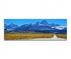 Panoramabild auf Leinwand und Keilrahmen 150x50cm Patagonien Anden Wiesen StraÃe Schnee