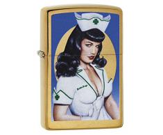 Zippo 204B Brass Brushed Feuerzeug, Messing, Gold, One Size