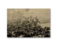 Calvendo Premium Textil-Leinwand 90 cm x 60 cm Quer, Gnuwanderung in der Masai Mara im Vintage Look | Wandbild, Bild auf Keilrahmen, Fertigbild auf Echter Crossing am Mara Fluss Natur Natur