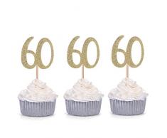 Giuffi Set von 24 Golden 60. Geburtstag Nr. 60 Cupcake Topper Feiern Party Dekore