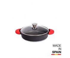 Valira 24 cm Kurz Induktionsgeeignet Kasserolle mit Deckel, Schwarz