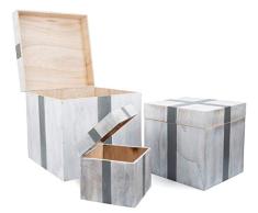 small foot Holztruhe „Geschenk“, 3er Set Truhe, Aufbewahrungsbox, Holz, weiß, 40 x 40 x 40 cm