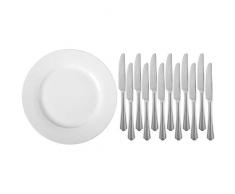 AmazonBasics Essteller-Service, 6-teilig & Tafelmesser mit Gewellter-Rand, Edelstahl, 12er-Pack