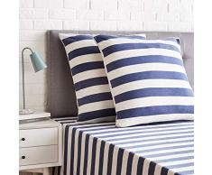 AmazonBasics - Kissenbezüge, Jersey, 2er-Pack, breite Streifen, 80 x 80 cm, Marineblau