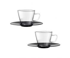 Bohemia Cristal 093 012 107 PLAY OF COLORS 2er-Set Espressotassen aus Borosilikatglas mit Unterteller aus Kunststoff Trinkglas, Glas, Schwarz, 0.1 x 0.1 x 5 cm, 2-Einheiten
