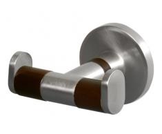Bisk Madagaskar 00972 Doppelter Handtuchhaken aus gebürstetem Nickel und Holz, 7,5 x 7 x 5,4 cm