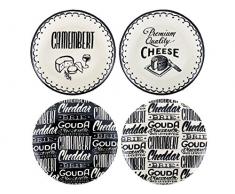 CREATIVE TOPS Gourmet Käse Steingut Käse Teller, 4 Stück, cremefarben/Schwarz