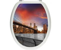 Pixxprint Brooklyn Bridge in New York schwarz/weiß als Toilettendeckel Aufkleber, WC, Klodeckel - Maße: 32x40 cm, Gläzendes Material Toilettendeckelaufkleber, Vinyl, bunt, 40 x 32 x 0.02 cm