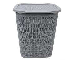 JVL Knit Design Loop, Kunststoff, rechteckig, Wäschekorb mit Deckel – 50 Liter, grau