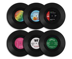 homEdge Vinyl Schallplatten Untersetzer, 6 Stück von Retro Style Vinyl Untersetzer