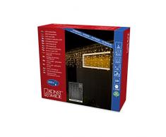 Konstsmide 3673-103 LED Eisregen Lichtervorhang mit weißen Globes / für Außen (IP44) / 24V Außentrafo / 400 warm weiße Dioden / transparentes Kabel