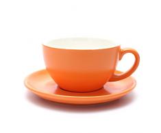 Coffeezone Latte Art Tasse und Untertasse, 3 Kapazitäten für Latte & Cappuccino & Double Espresso, New Bone China Mate for Coffee Shop & Barista 10.5 oz Mattes Orange