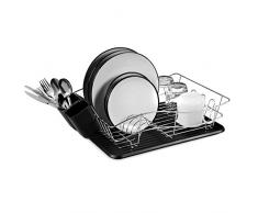 TOWER Geschirrabtropfgestell mit Tablett, Edelstahl, Schwarz, 32 x 43.5 x 15 cm