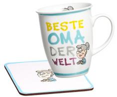 Ritzenhoff & Breker Kaffeebecher Beste Oma der Welt mit Untersetzer im Geschenkkarton, Geschenk-Set, 2-teilig