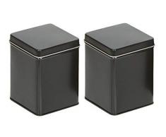 mikken - 2 x Teedose / Gewürzdose eckig & luftdicht für 100g mit Stülpdeckel & 2 Etiketten, Vorratsdosen aus Weißblech (Schwarz) als Metall-, Kaffeedose & Tabakdose verwendbar (7.6 x 7.6 x 10 cm)