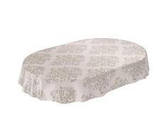 ANRO Wachstuchtischdecke Wachstuch Wachstischdecke Tischdecke abwaschbar Beige Rankenmuster Barock Arabeske Oval 180 x 140cm, Frische, 140 x 180cm