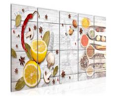 Bilder Küche Gewürze Wandbild 150 x 60 cm Vlies - Leinwand Bild XXL Format Wandbilder Wohnzimmer Wohnung Deko Kunstdrucke Weiß 5 Teilig - MADE IN GERMANY - Fertig zum Aufhängen 019656c