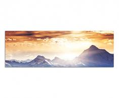 Panoramabild auf Leinwand und Keilrahmen 150x50cm Winterlandschaft Berge Wald Schnee Sonne