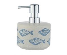 WENKO Seifenspender Aquamarin, nachfüllbarer Seifendosierer für Flüssigseife/Lotion, edle Keramik in mattem Weiß mit blauer, maritimer Szenerie, handbemalt, Ø 10 x 13,2 cm, Füllmenge 475 ml