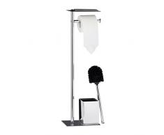 Relaxdays, Toilettenbürste u. Bürstenhalter, HxBxT 66 x 20 x 13 cm, schwarz-Silber WC Garnitur mit Toilettenpapierhalter, 13,5 x 20 x 66,5 cm