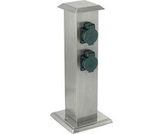 EGLO Outdoor Zubehör Steckdosensäule, Gartensteckdose, 4 Steckdosen, Material: Edelstahl und Kunststoff, Farbe: Silber, grün, IP44