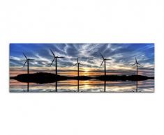 Panoramabild auf Leinwand und Keilrahmen 150x50cm WindrÃ¤der Wasser HÃ¼gel Sonnenuntergang