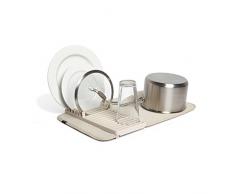 Umbra Udry Mini Geschirr Abtropfgestell und Mikrofaser Abtropfmatte – Faltbar, Platzsparend und Leicht Verstaubar, 50 x 33 cm, Hellbeige