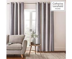 Catherine Lansfield Herringbone Stripe Vorhang mit Ösen, 167,6 x 228,6 cm, Polyester-, grau, 228 x 168 x 0,4 cm