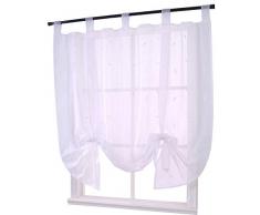 ZebraSmile lifable Vorhang Binden Sie Niedliche Schleife Römischer Vorhang Tab Top Semi Sheer Küche Ballon Fenster Vorhang für Kithchen Fenster Schlafzimmer Fenster Stoff 24(W) X55(H) in Weiß