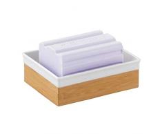 iDesign Formbu Bad Seifenhalter | Seifenschale im natürlichen Look | schönes Badaccessoire aus Holz | Bambus/Kunststoff weiß