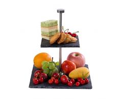 eGenuss Schieferplatten - für Hochzeit, Party, Essen, Abendessen, Geburtstag, Restaurant - Modern und Original – Serviertabletten auf Schiefer Regal mit 2 Etagen