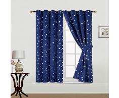 Gardinenbox Verdunkelung Vorhang Star Ösen Blickdicht Black-Out mit silbernen Sternen 2 Stück HxB 175x135 cm Dunkelblau Sterne, 20650