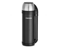 Pioneer Outdoor-Isolierflasche aus Hochwertigem Edelstahl mit Griff und Tasse 1,8 L Doppelwandig Auslaufsicher 8 Stunden Heiß oder Kühl BPA Frei - Schwarz