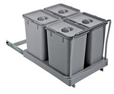 ELLETIPI Tower PA712 Mülleimer Mülltrennung, ausziehbar für Base, Kunststoff und Metall, Grau, 34 x 46 x 36 cm