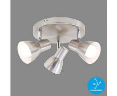 Briloner Leuchten Deckenleuchte, Deckenspot, Strahler dreh-und schwenkbar, 3x E14, max. 25 Watt, Retro, Matt-Nickel, 210x140mm (DxH)